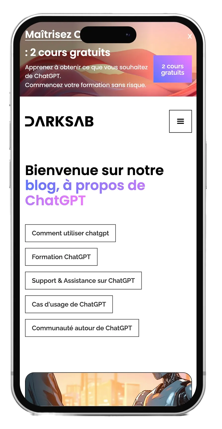 Smartphone displaying a webpage
