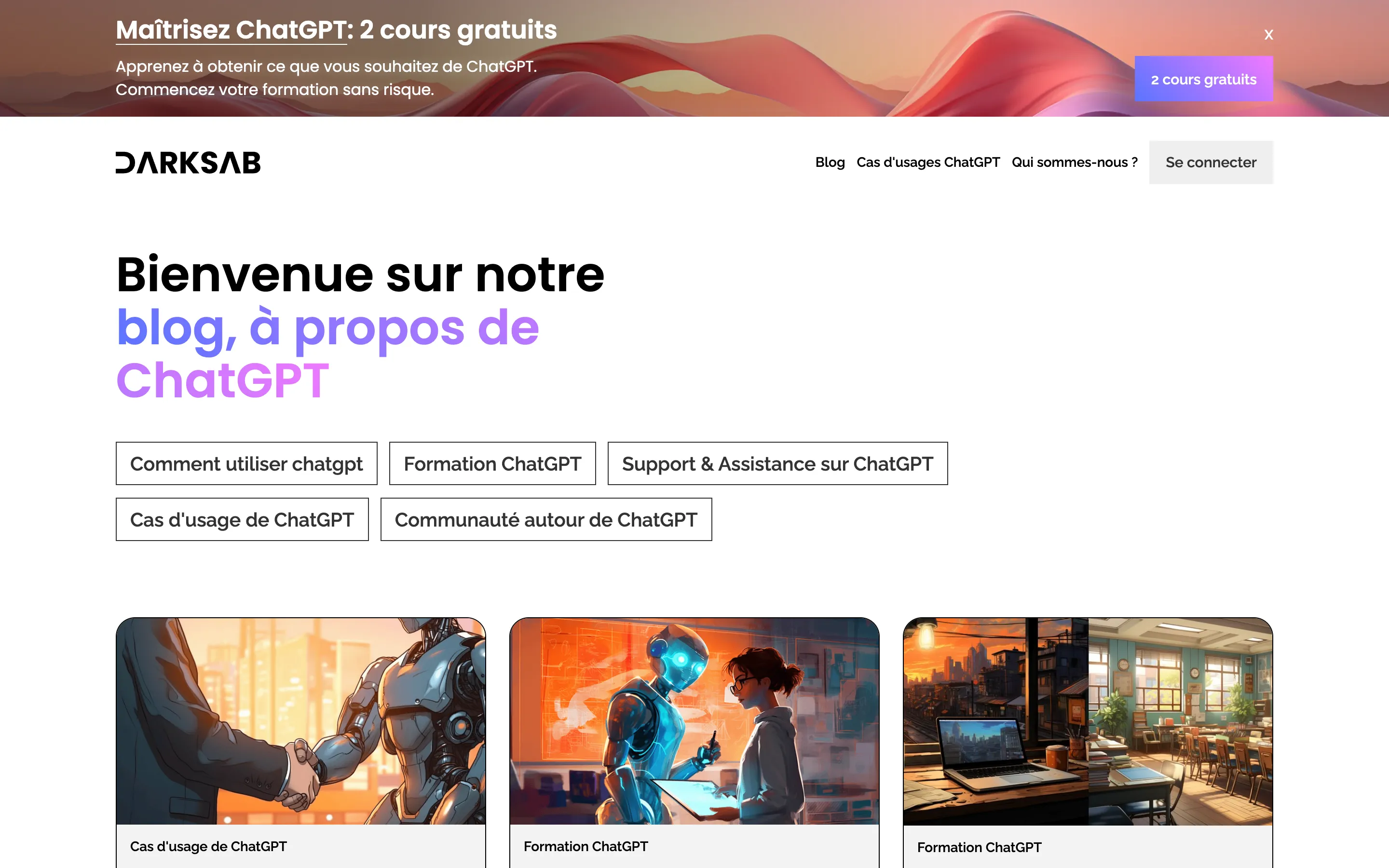 webpage from Darksab with sections on using ChatGPT
